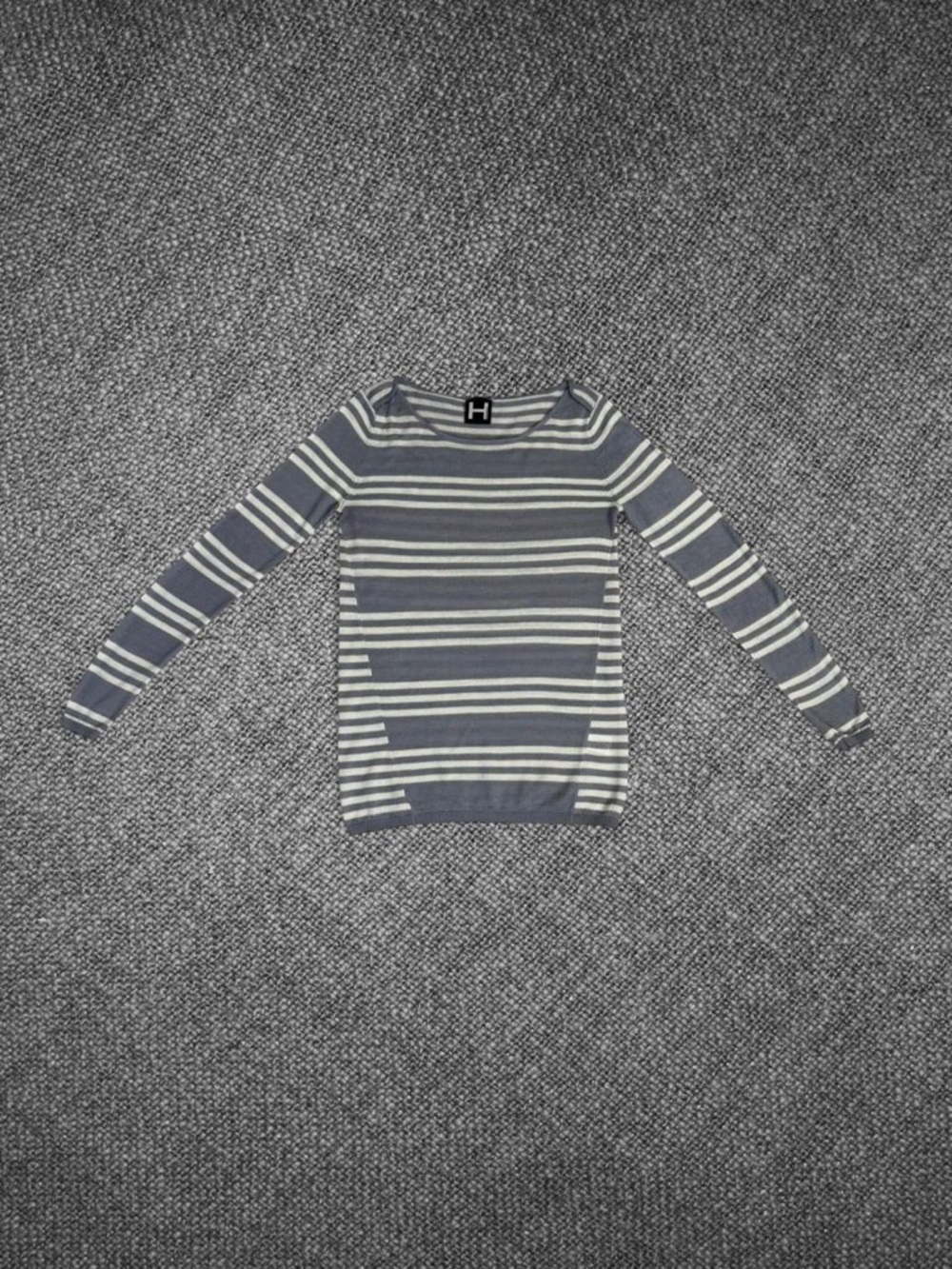 H By Bordeaux Gray And Cream Striped Knit Sweater